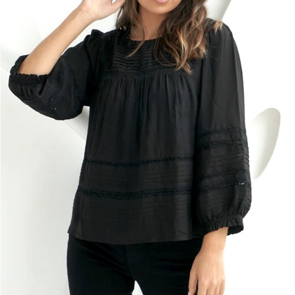 Wilfred Black Broderie Peasant Blouse Size XS